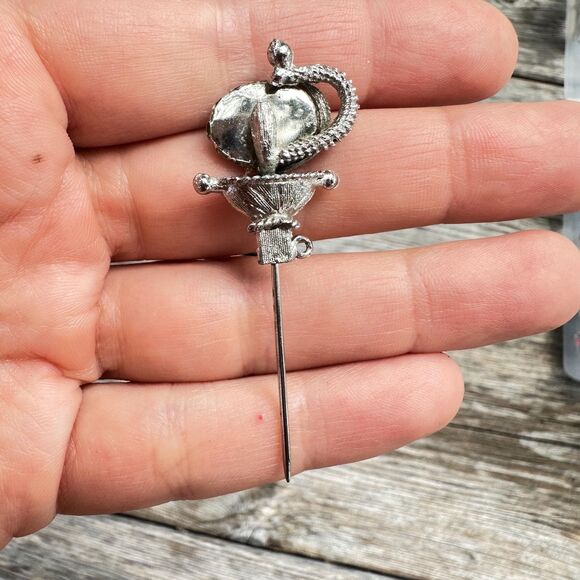 Vintage Stick Pin Blue Floral Stick Pin Blue Flower Brooch - Picture 2 of 2